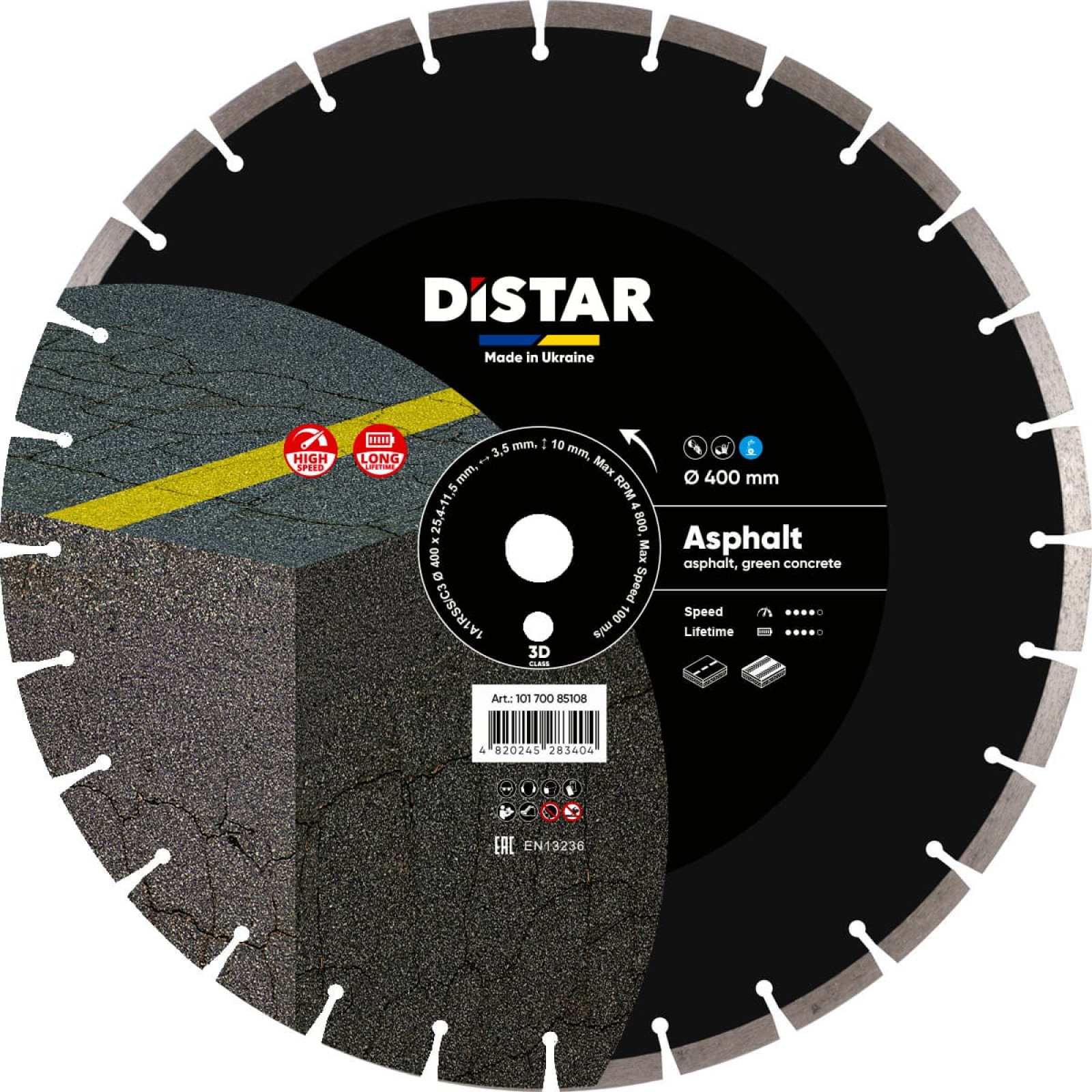 Круг алмазный отрезной Distar 1A1RSS/C3 400x3,5/2,5x10x25,4-11,5-28 HIT Asphalt