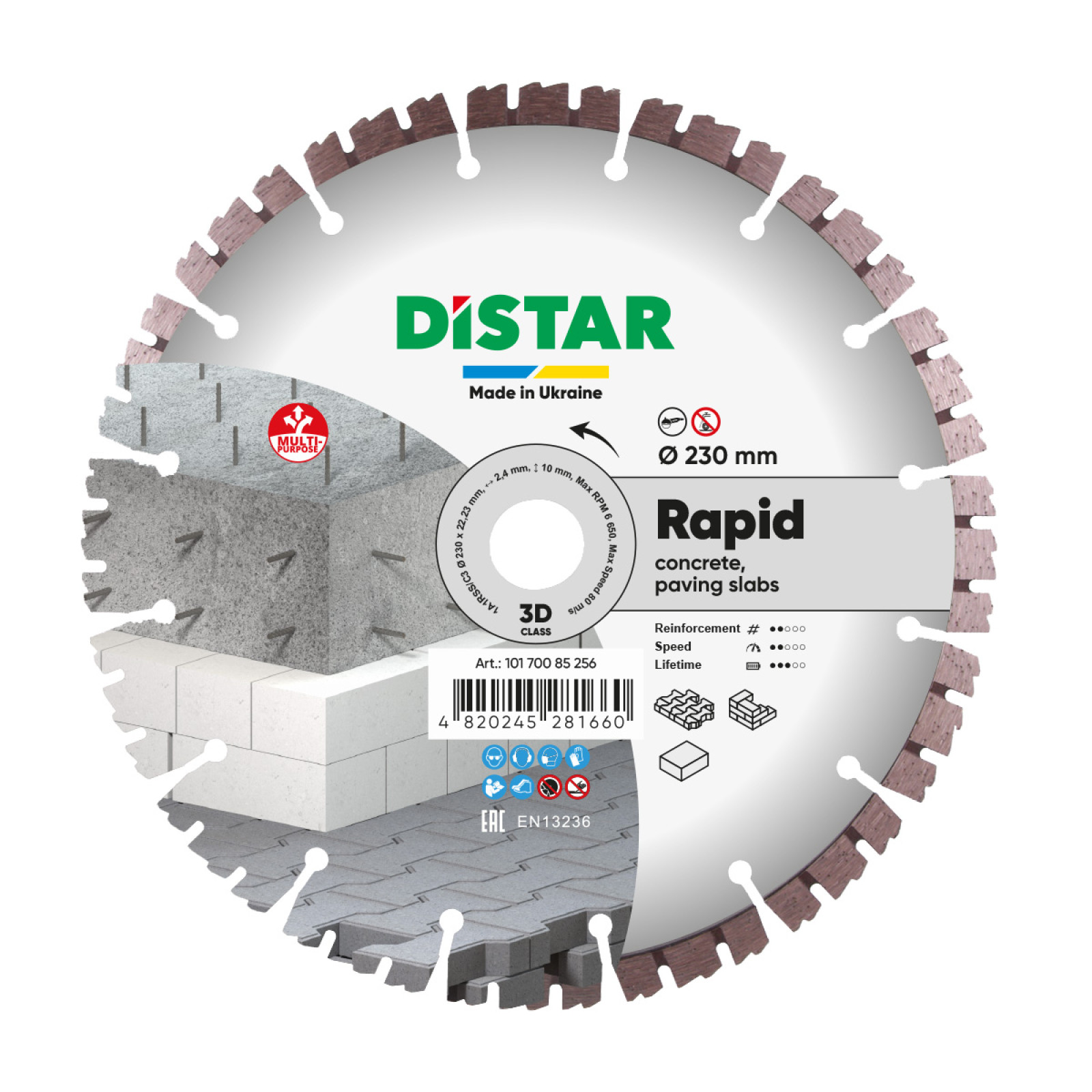 Круг алмазный отрезной Distar 1A1RSS/C3 230x2,4/1,5x10x22,23-16 HIT Rapid