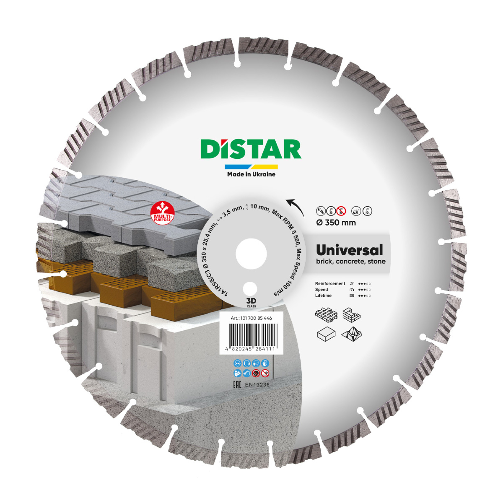 Круг алмазный отрезной Distar 1A1RSS/C3 350x3,5/2,5x10x25,4-11,5-24 HIT Universal