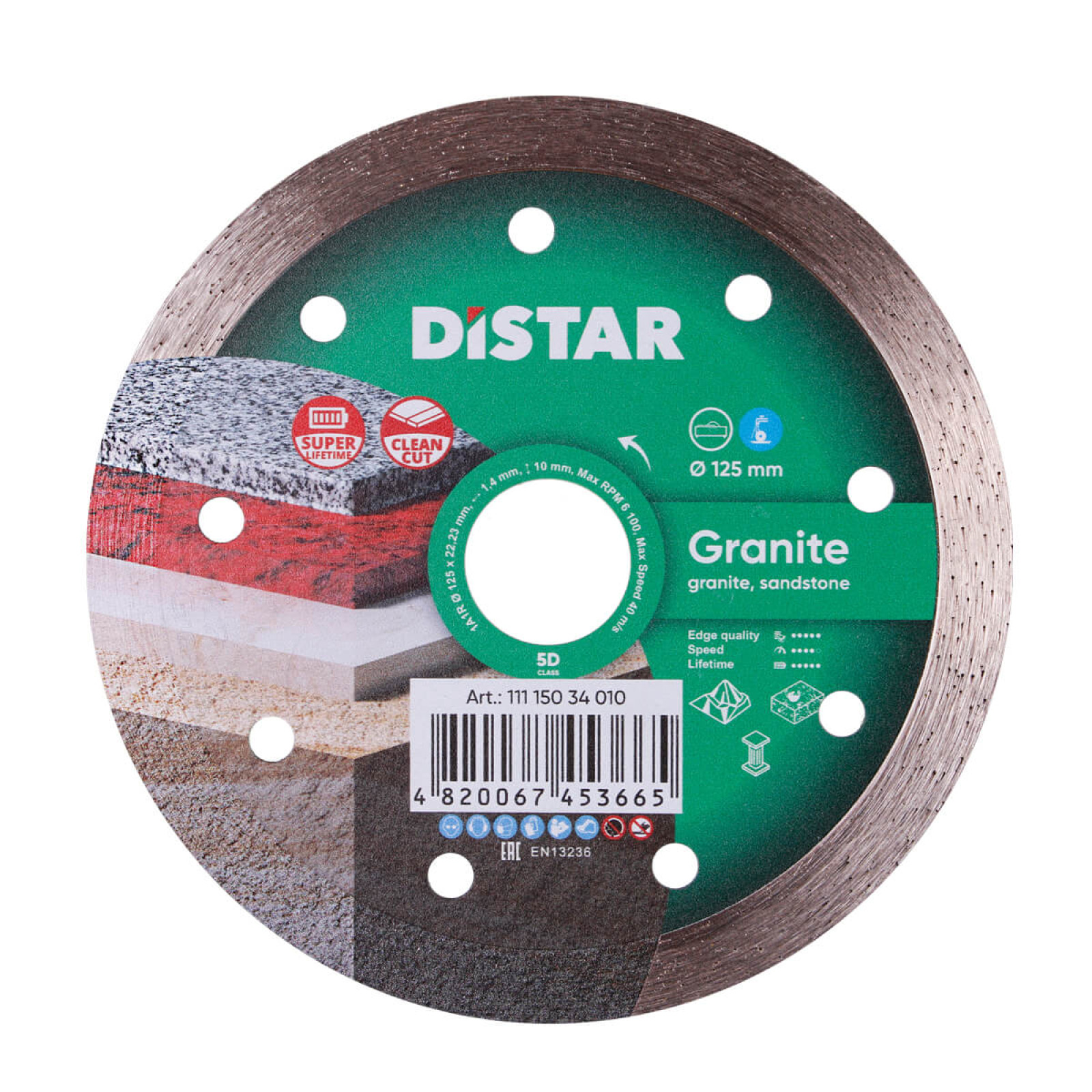 Круг алмазный отрезной Distar 1A1R 125x1,4x10x22,23 Granite