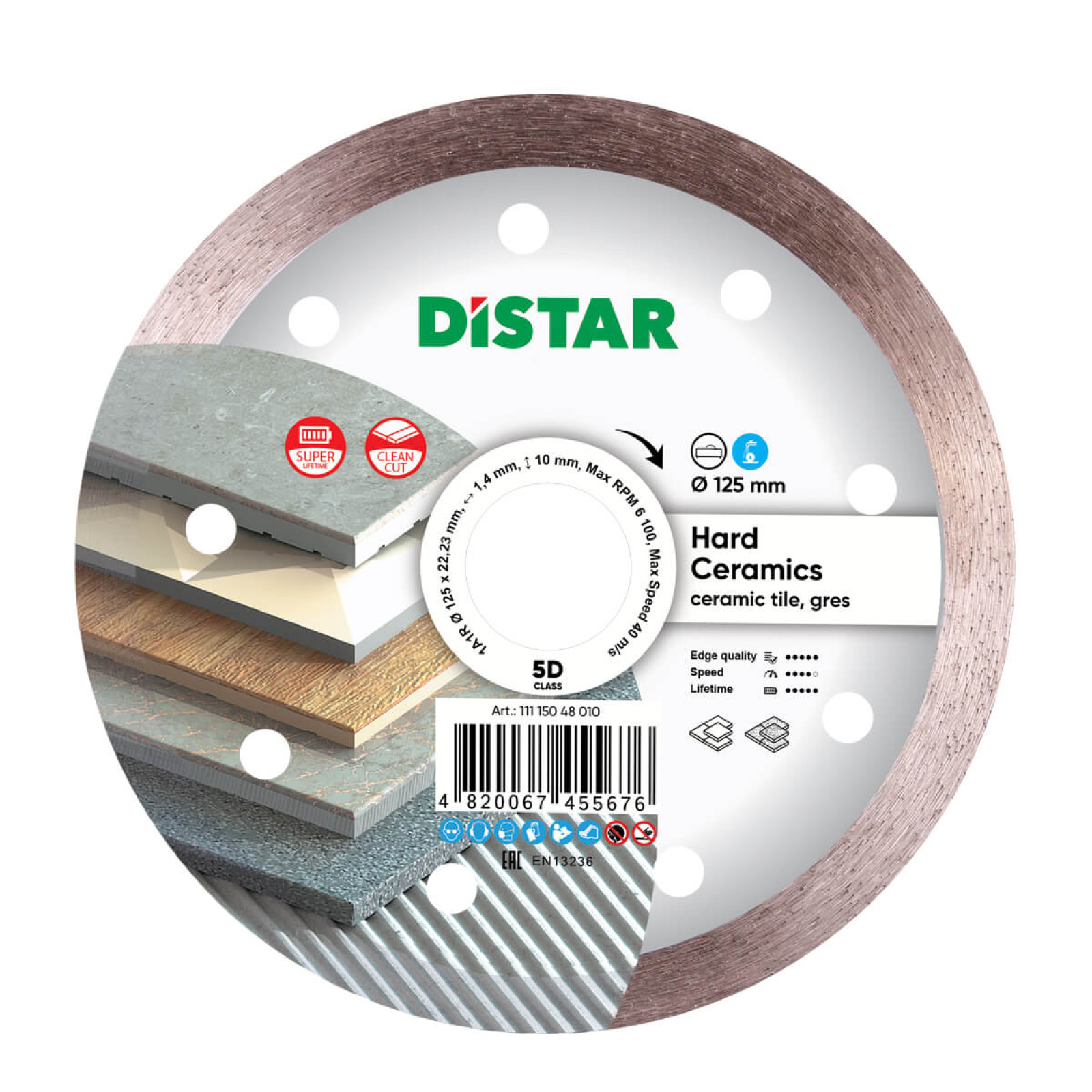 Круг алмазный отрезной Distar 1A1R 125x1,4/1,0x10x22,23 Hard ceramics