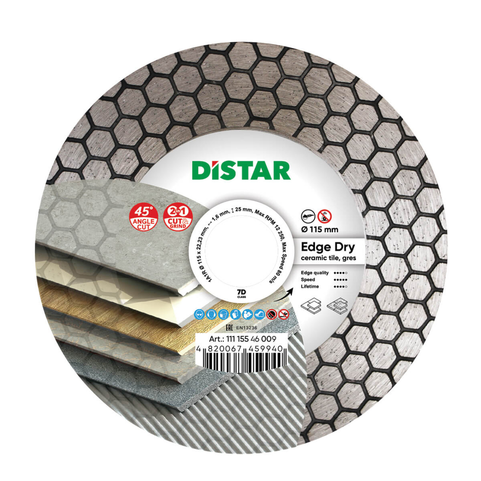 Круг алмазный отрезной Distar 1A1R 115x1,6/1,2x25x22,23 Edge Dry
