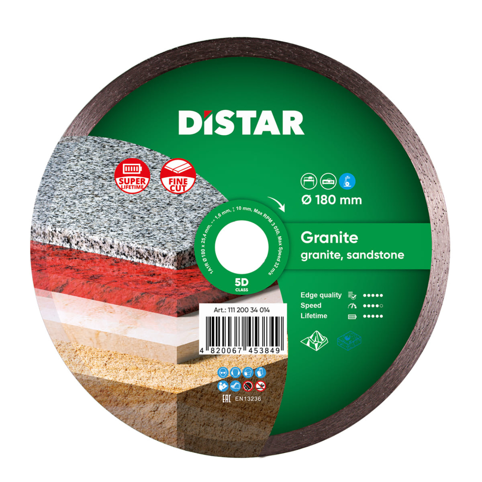 Круг алмазный отрезной Distar 1A1R 180x1,4x8,5x25,4 Granite