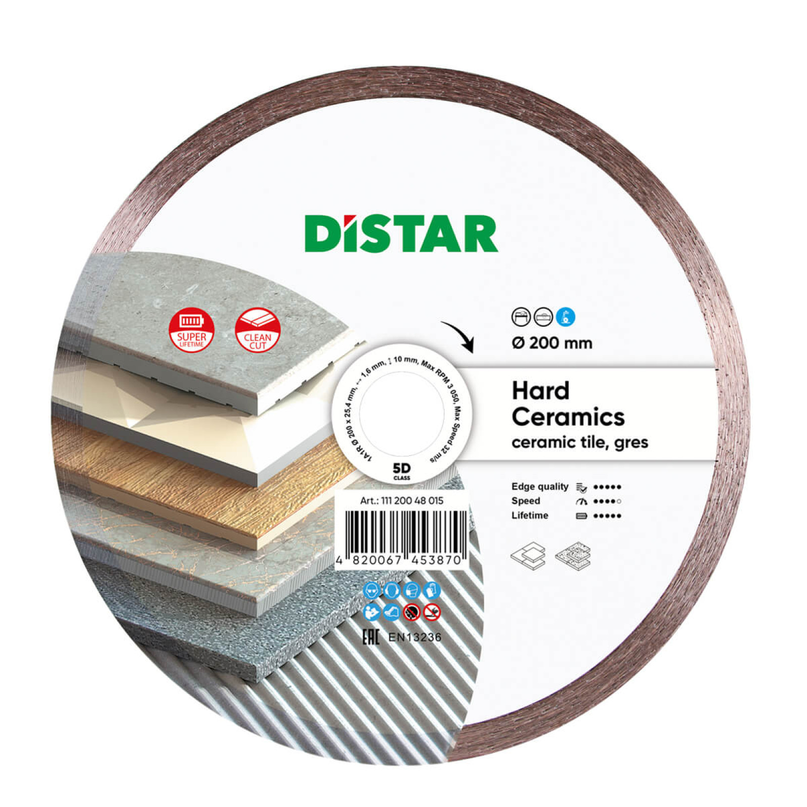 Круг алмазный отрезной Distar 1A1R 200x1,6/1,2x10x25,4 Hard ceramics