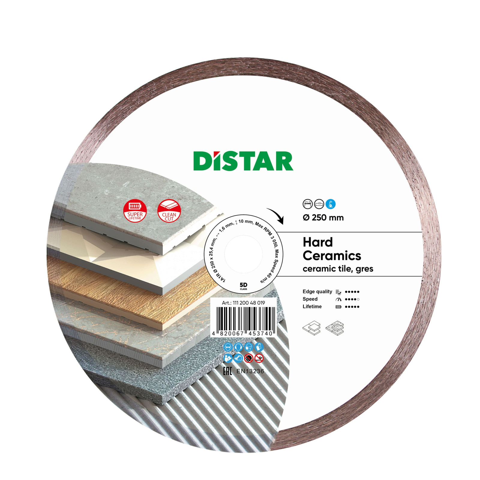 Круг алмазный отрезной Distar 1A1R 250x1,6/1,2x10x25,4 Hard ceramics