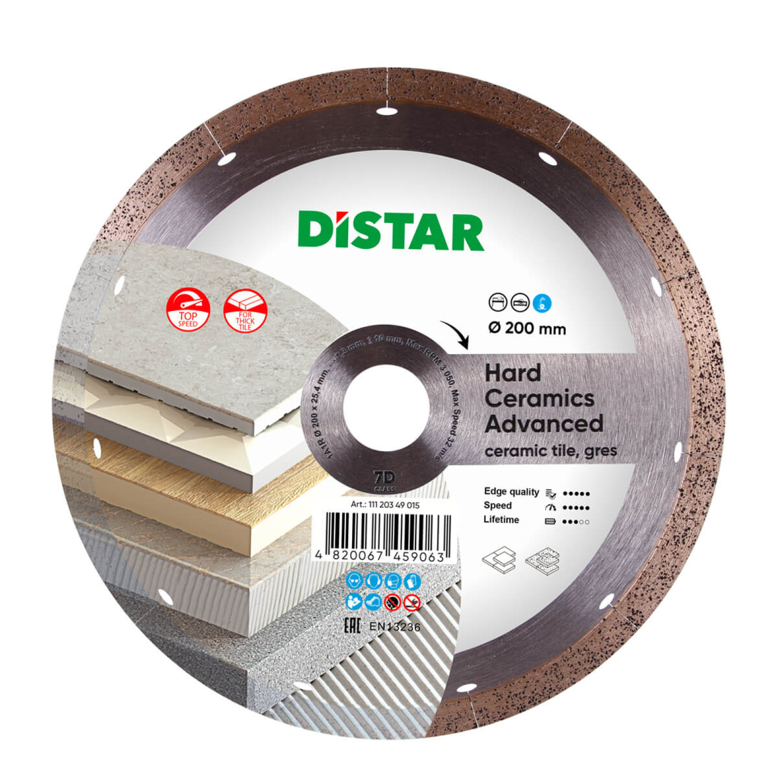 Круг алмазный отрезной Distar 1A1R 200x1,3x10x25,4 Hard ceramics Advanced