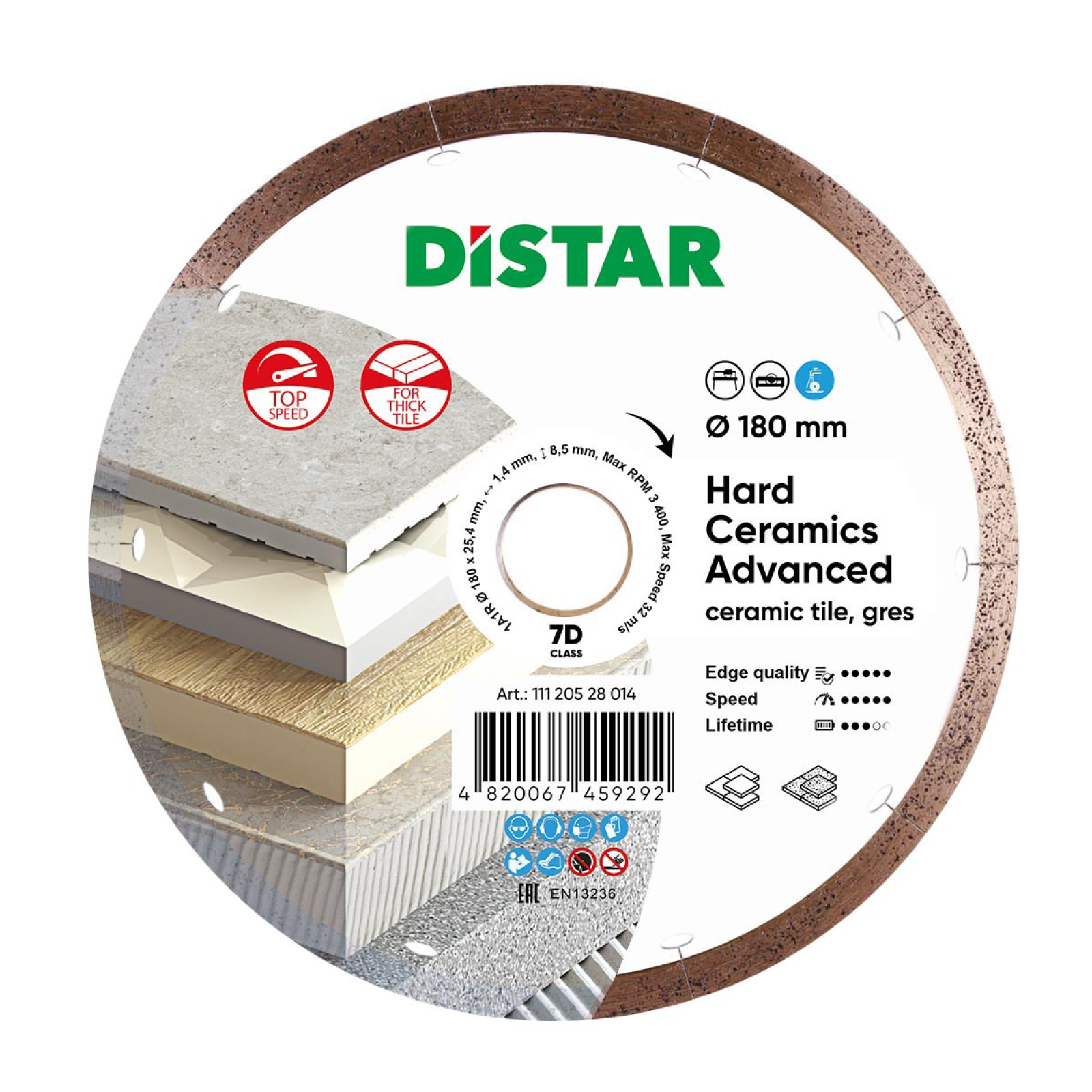 Круг алмазный отрезной Distar 1A1R 180x1,4/1,0x8,5x25,4 Hard ceramics Advanced