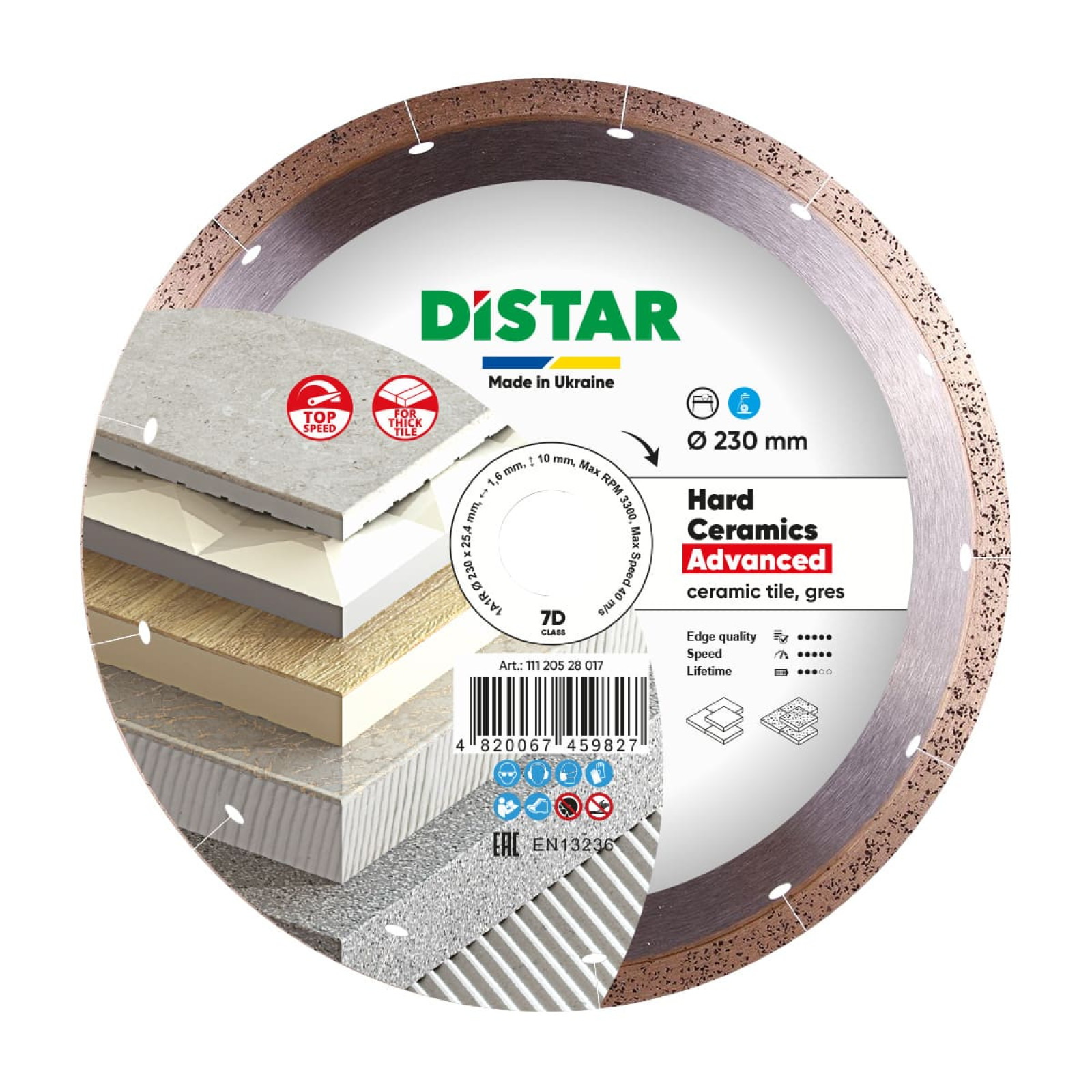 Круг алмазный отрезной Distar 1A1R 230x1,6/1,2x10x25,4 Hard ceramics Advanced