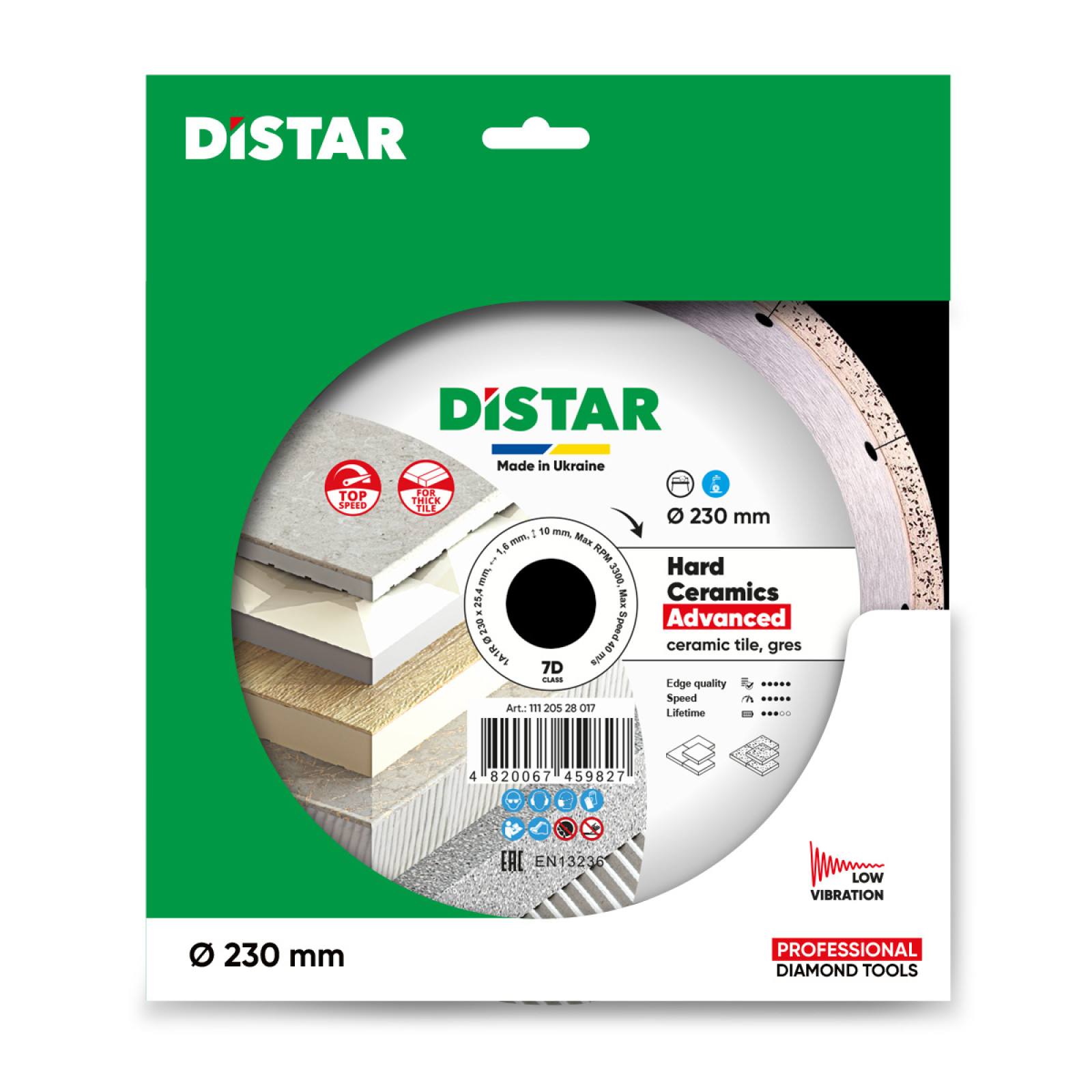 Круг алмазный отрезной Distar 1A1R 230x1,6/1,2x10x25,4 Hard ceramics Advanced
