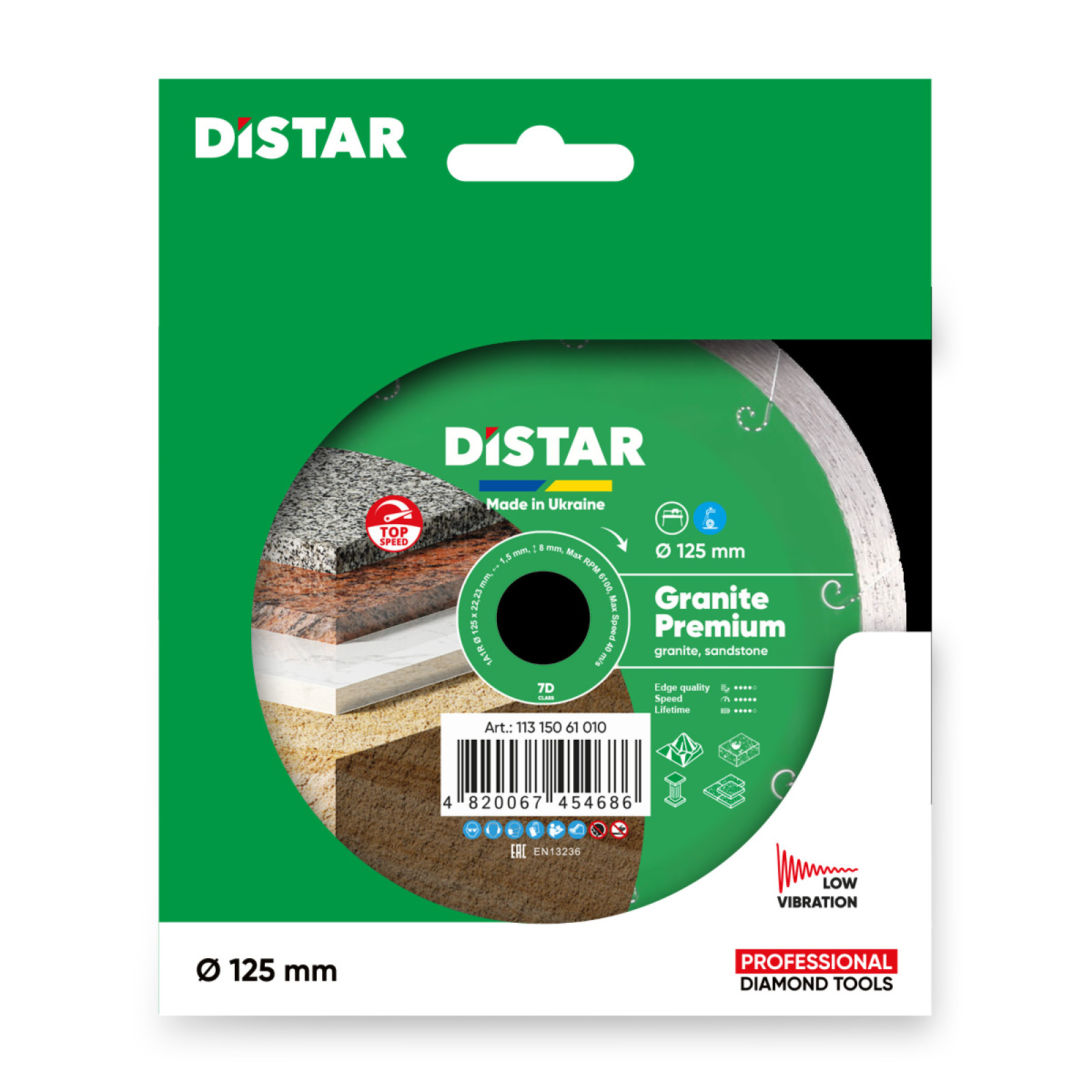Круг алмазный отрезной Distar 1A1R 125x1,5x8x22,23 Granite Premium