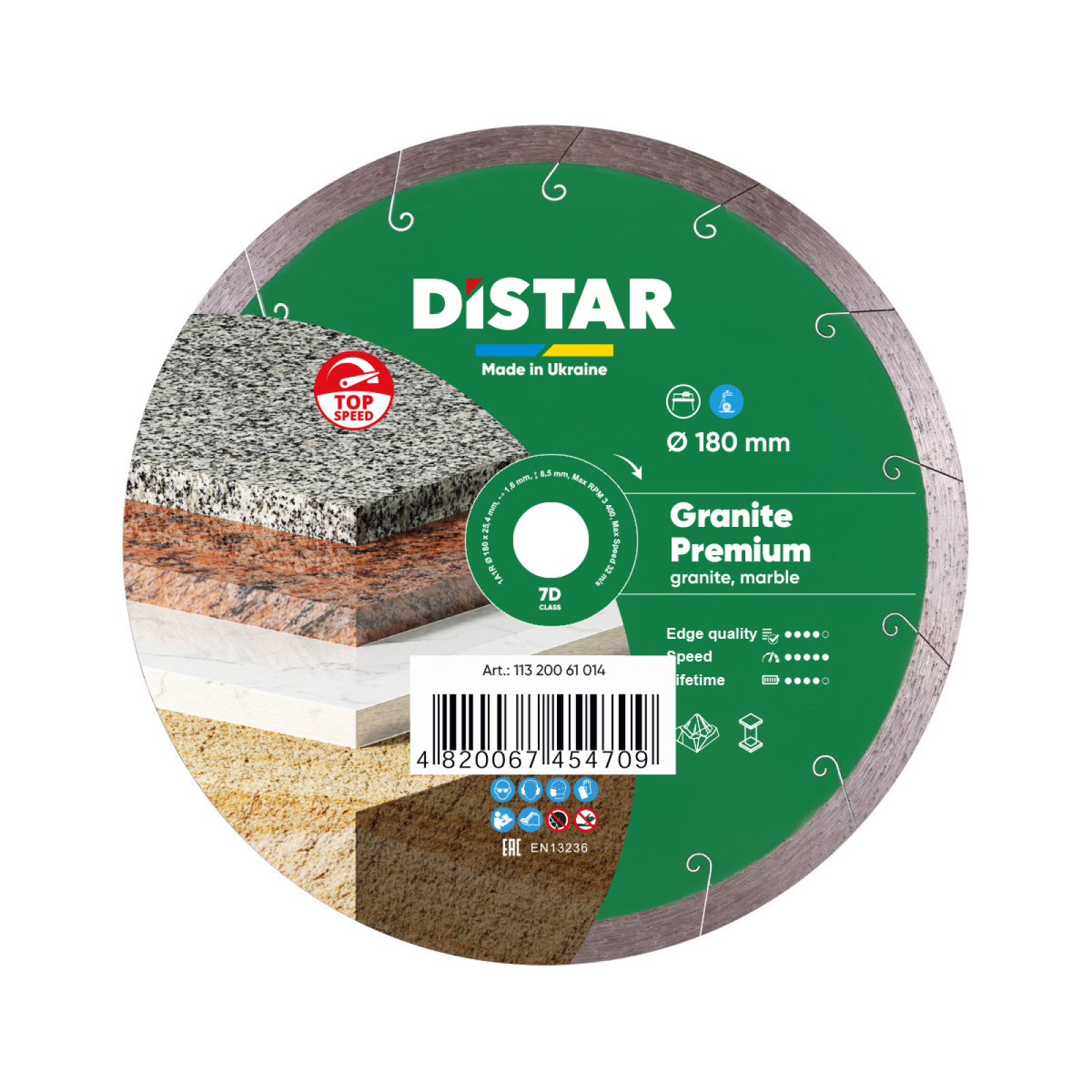Круг алмазный отрезной Distar 1A1R 180x1,6x8,5x25,4 Granite Premium
