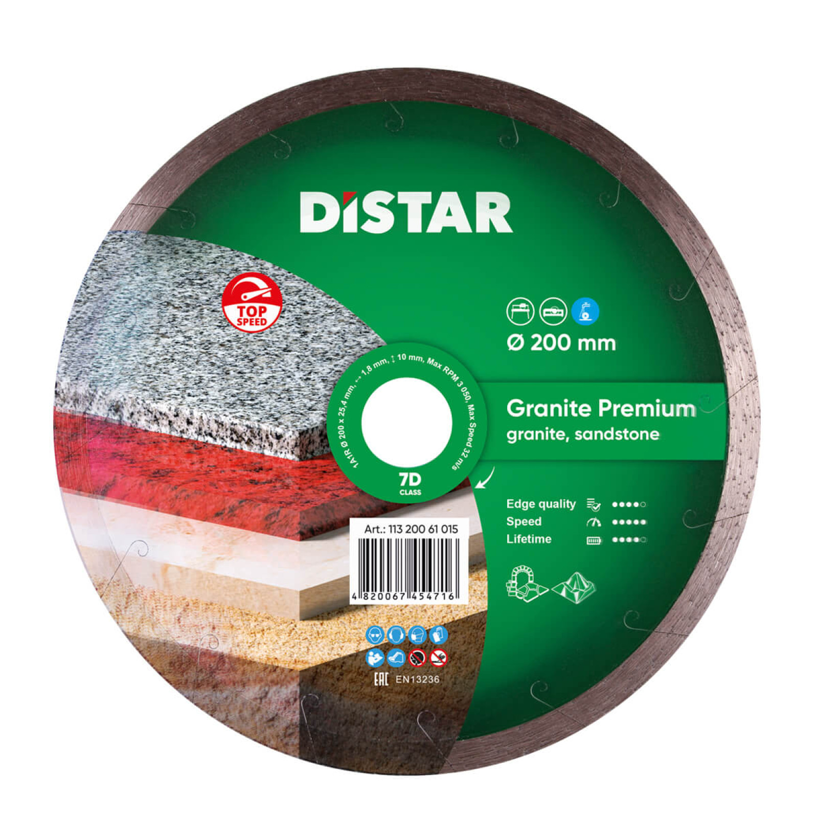 Круг алмазный отрезной Distar 1A1R 200x1,8x10x25,4 Granite Premium