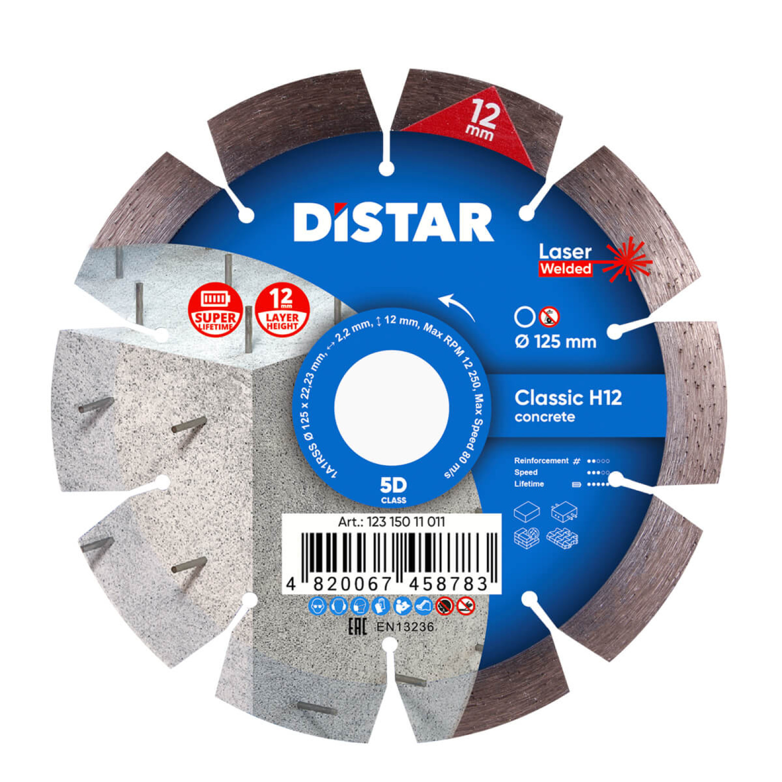 Круг алмазный отрезной Distar 1A1RSS/C3-W 125x2,2/1,3x22,23-10-ARP 30x2,2x10+2 R50,5 Classic H12