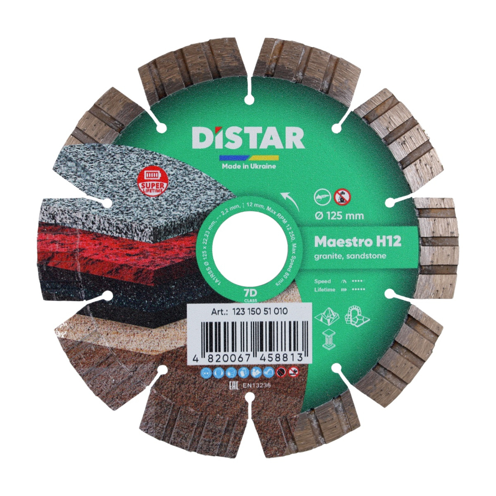 Круг алмазный отрезной Distar 1A1RSS/C3-W 125x2,2/1,3x22,23-10-ARPS 30x2,2x10+2 R50,5 Maestro H12