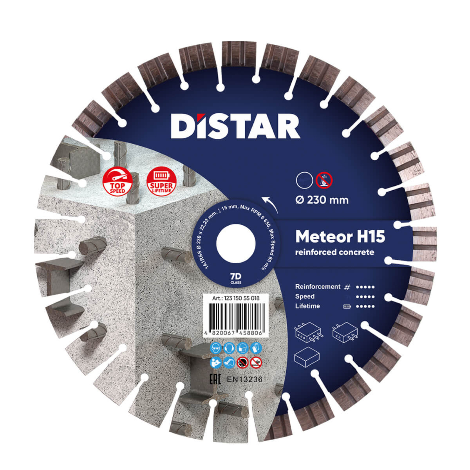 Круг алмазный отрезной Distar 1A1RSS/C3-W 230x2,6/1,6x22,23-28-ARPS 20x2,6x13+2 R100 Meteor H15
