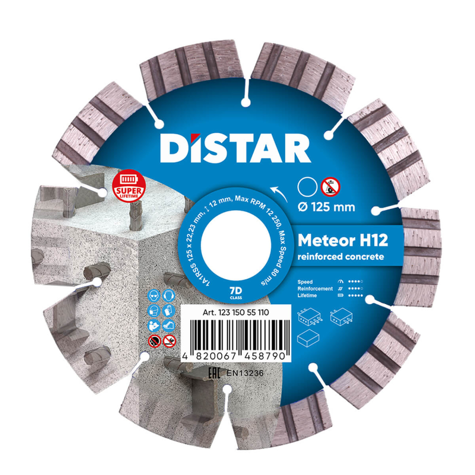 Круг алмазный отрезной Distar 1A1RSS/C3-W 125x2,2/1,3x22,23-10-ARPS 30x2,2x10+2 R50,5 Meteor H12