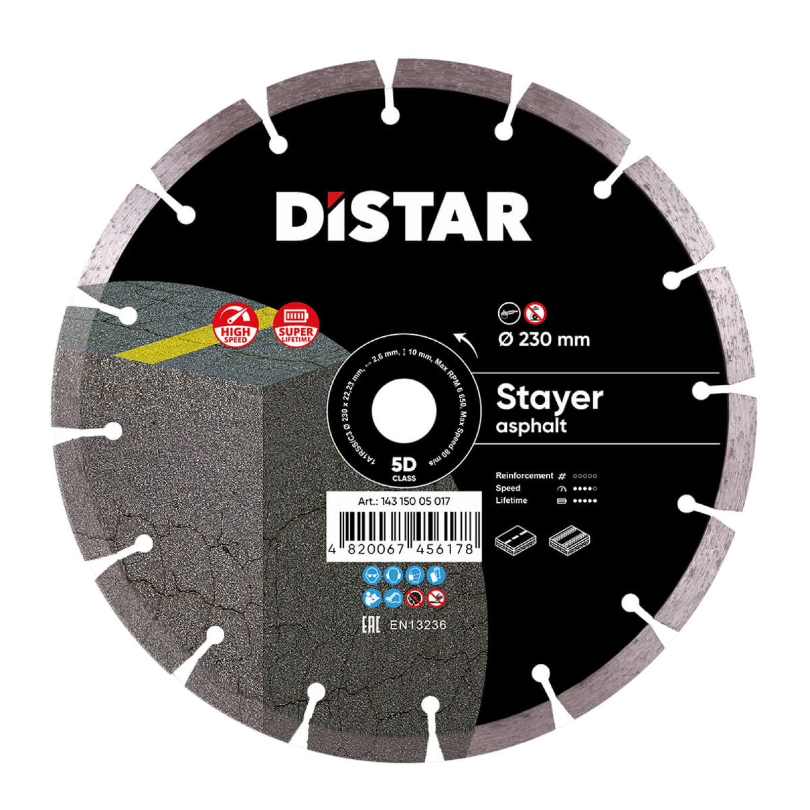 Круг алмазный отрезной Distar 1A1RSS/C3 230x2,6/1,8x10x22,23-16-HIT  STAYER