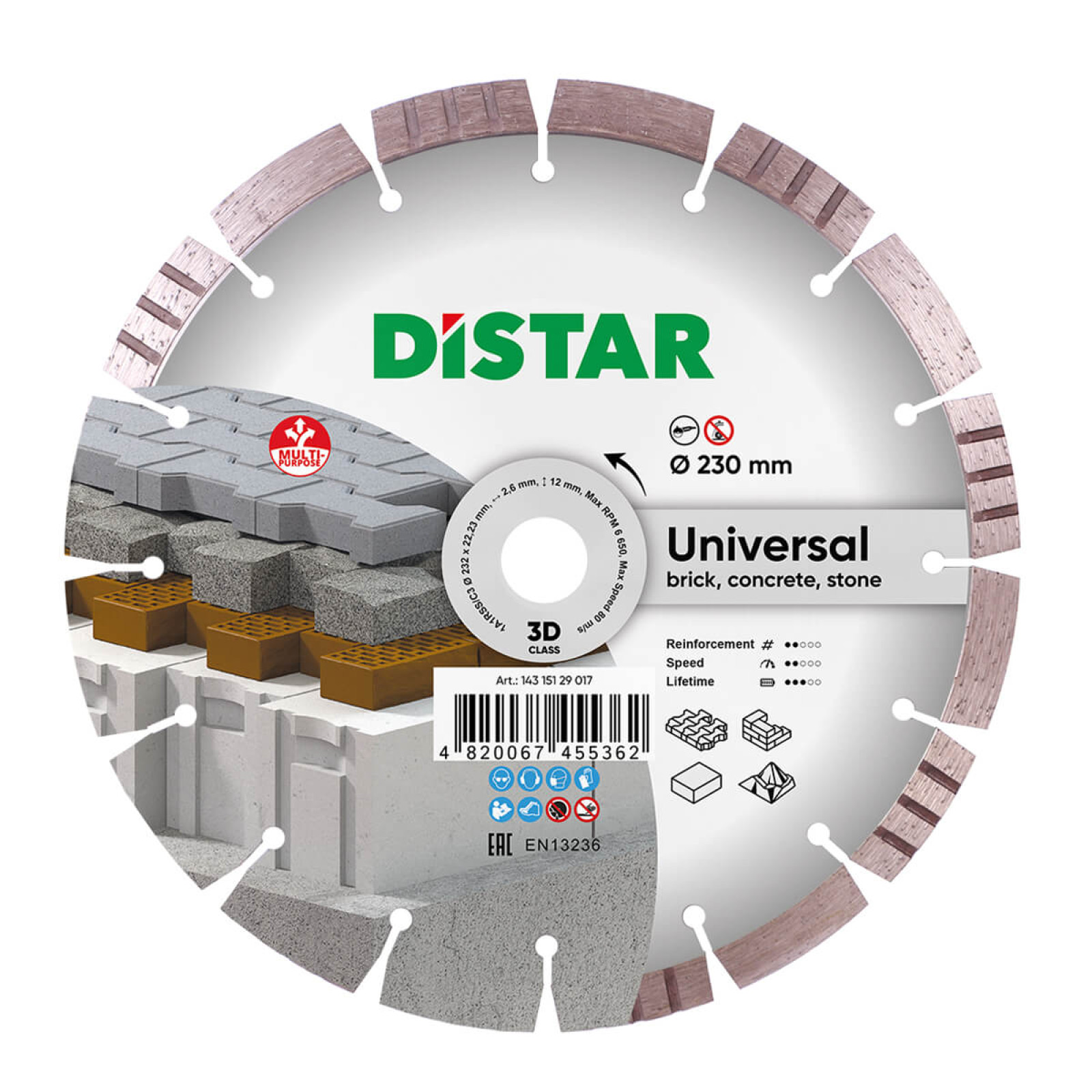 Круг алмазный отрезной Distar 1A1RSS/C3 232x2,6/1,8x12x22,23-16-HIT Bestseller Universal