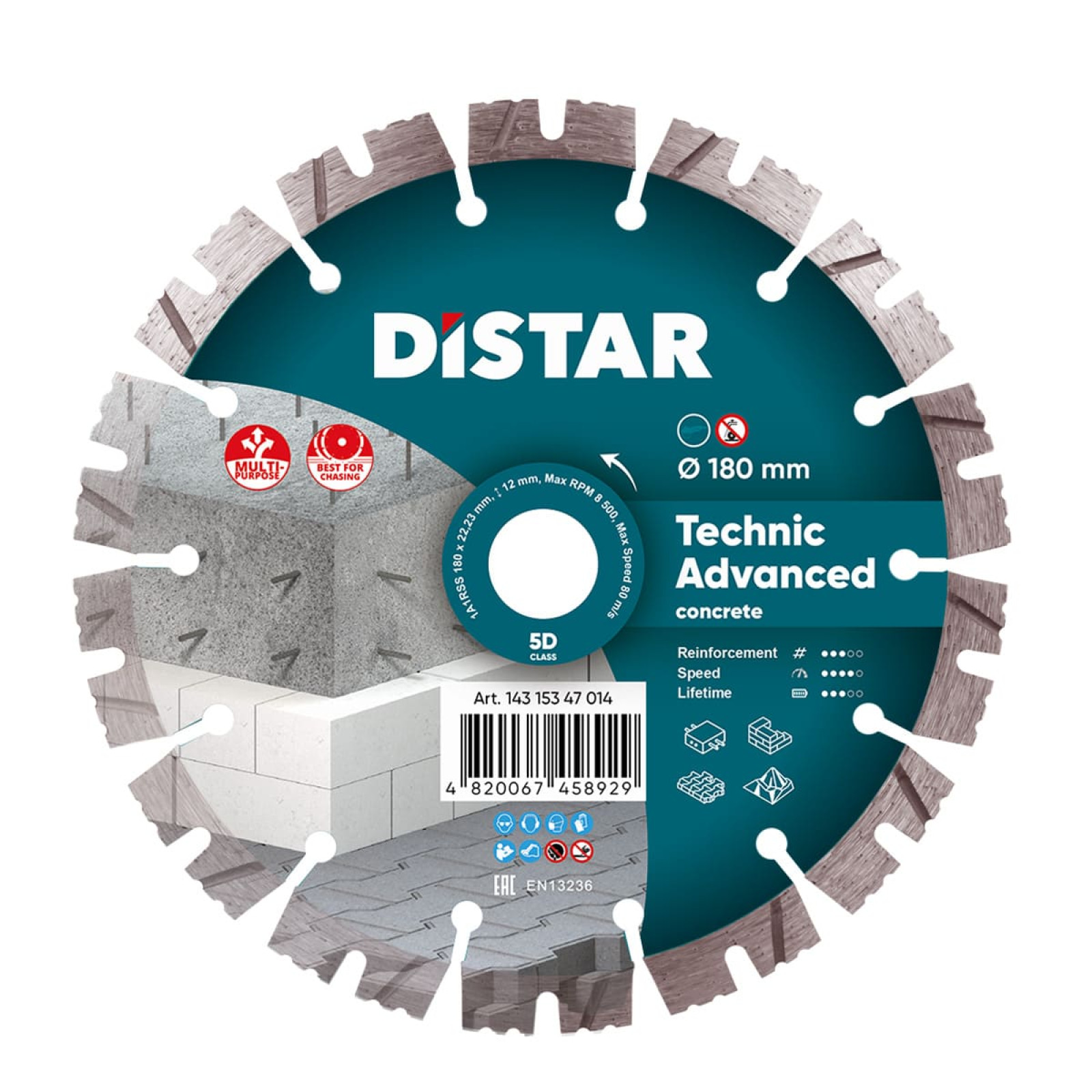 Круг алмазный отрезной Distar 1A1RSS/C3 180x2,6/1,8x12x22,23-14-HIT Technic Advanced