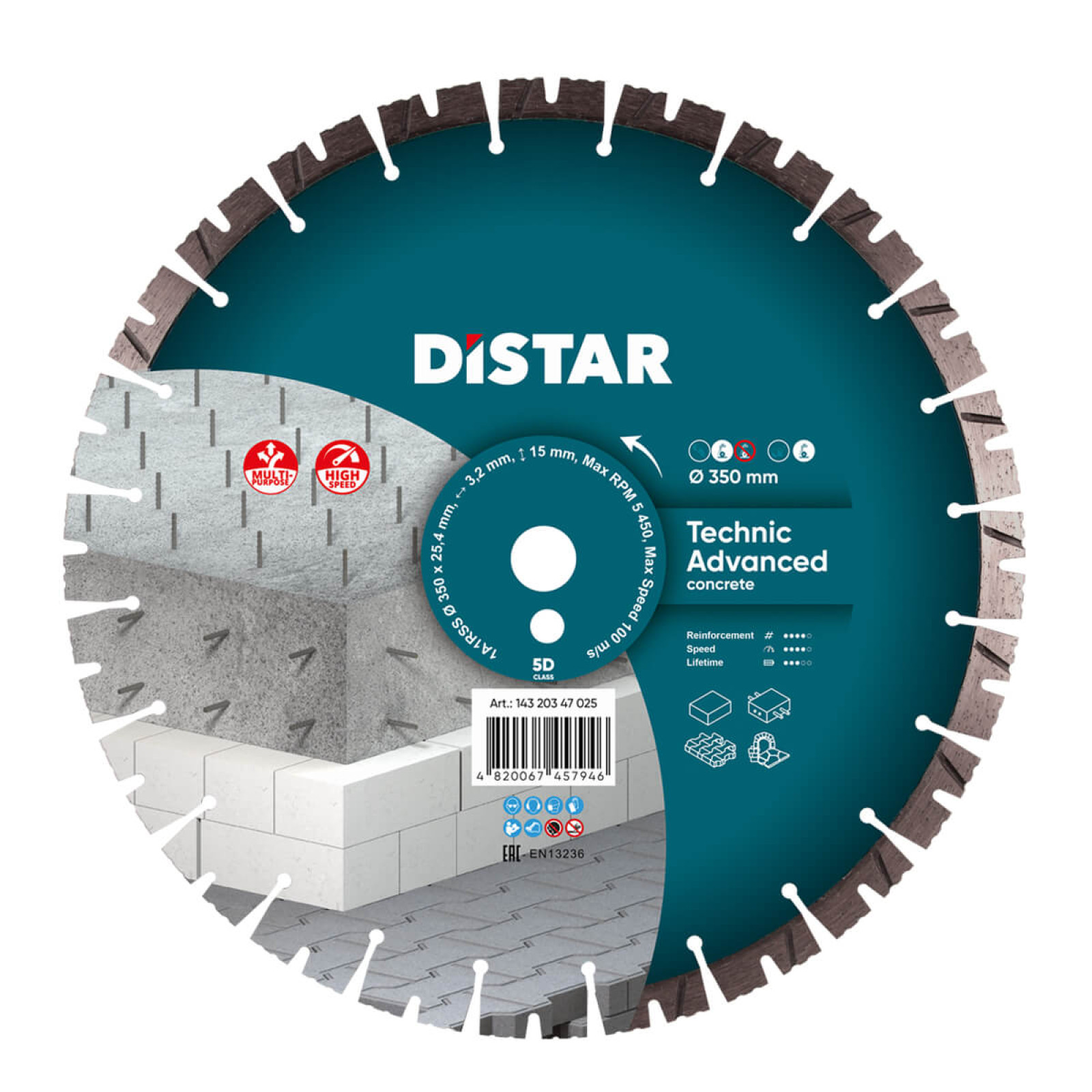 Круг алмазный отрезной Distar 1A1RSS/C3 350x3,5/2,5x15x25,4-(11,5)-24-HIT Technic Advanced