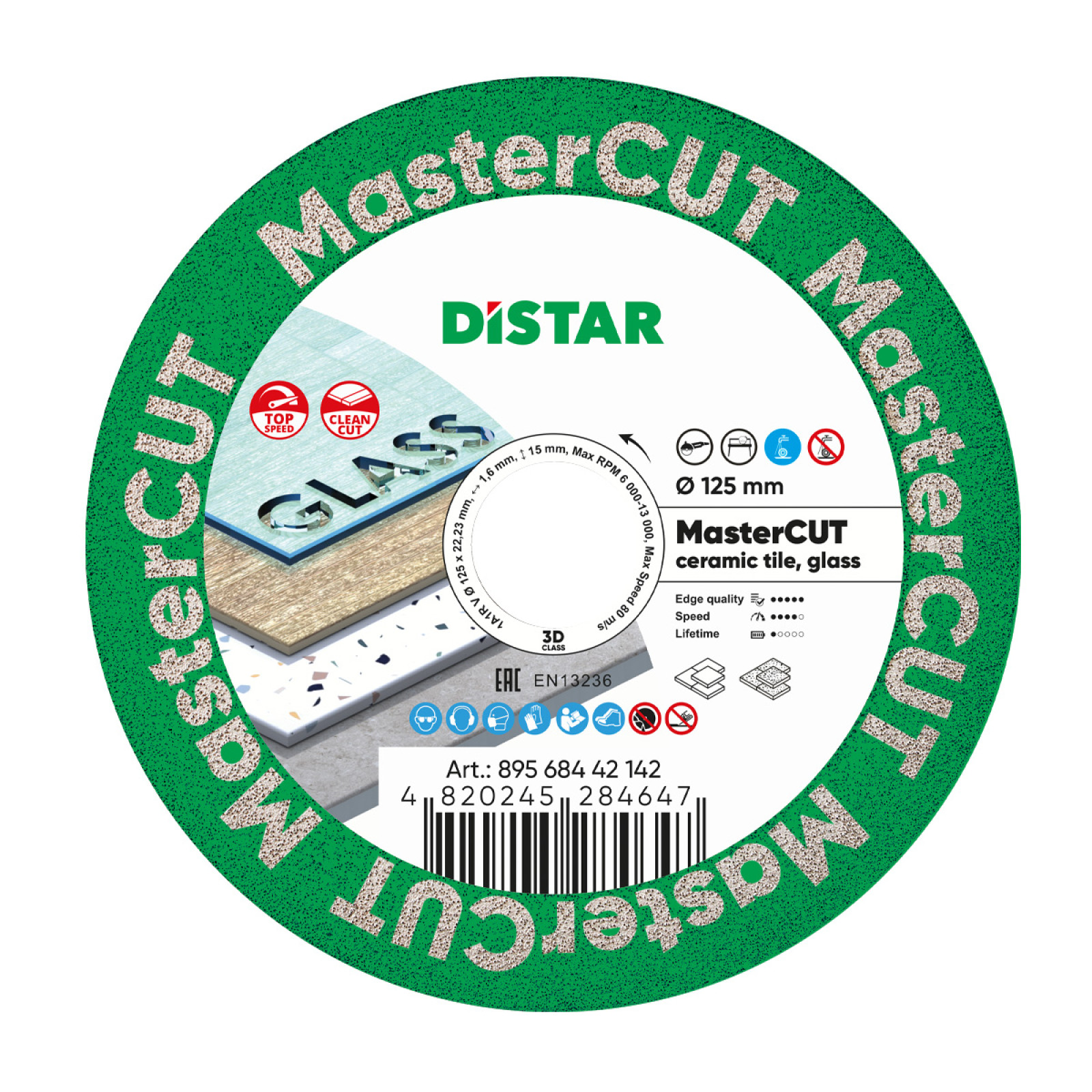 Круг алмазный отрезной Distar 1A1R V 125x1,6/1,0x15x22,23 MasterCUT
